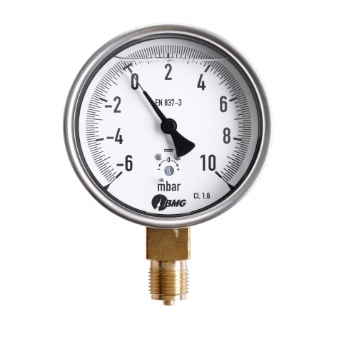 Kapselfedermanometer, CrNi/Ms,u, NG 63,-10+50 mbar