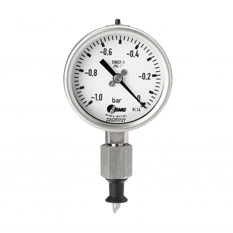 Manometer CrNi/CrNi,Bjr, u, NG63mm, -1 bis 0,6 bar, M12x1,5, Edelstahl-Kanülanschluss