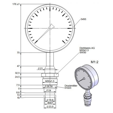 Glycerinmanometer, CrNi/CrNi, 0...600 bar, Druckmittler Homogenisieranlagen