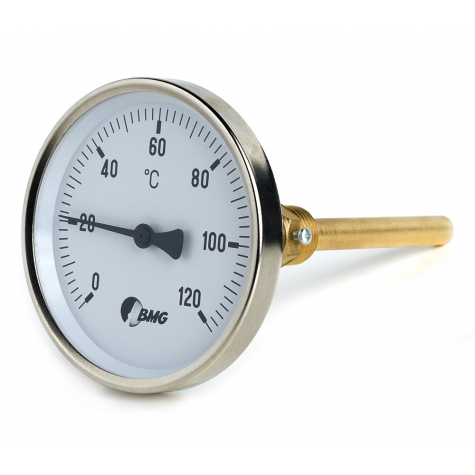 Bimetallthermometer, St/Ms, r, NG63/0 bis+120°C/40mm
